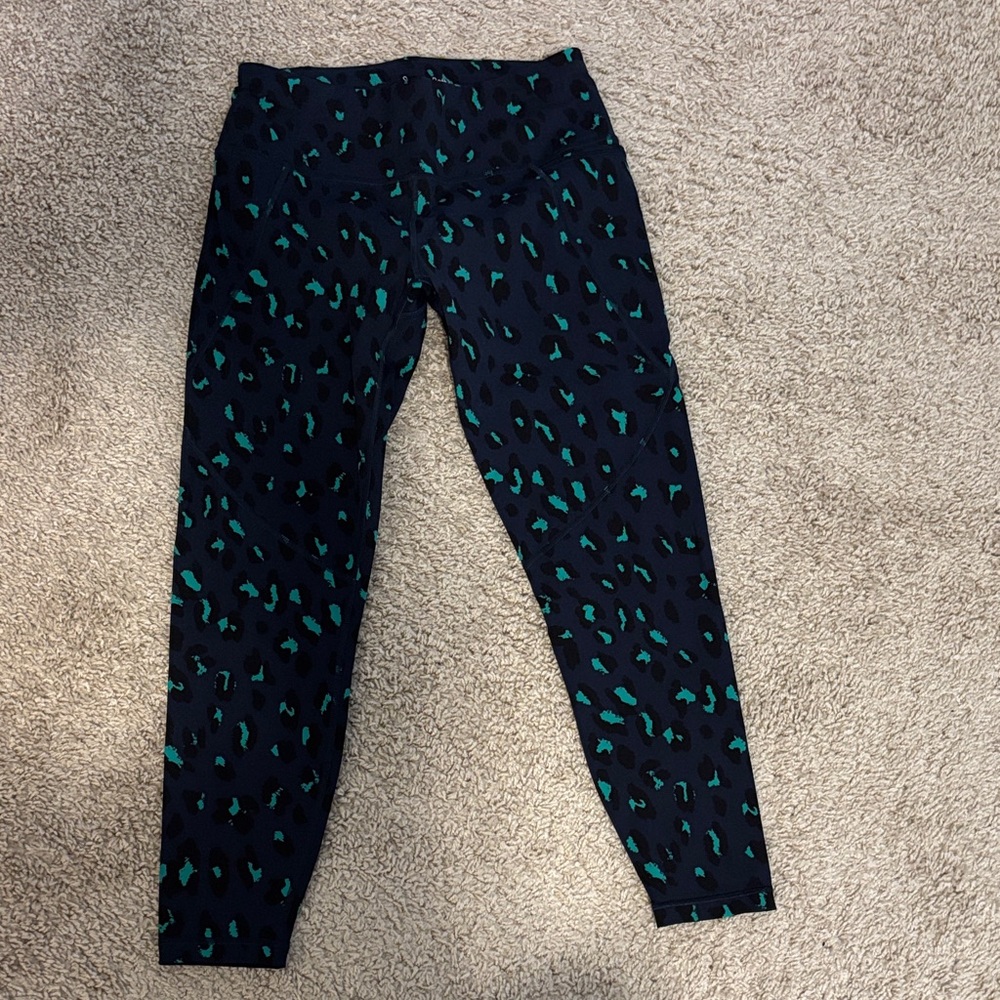 Sweaty Betty Black and Green Leopard Patterned Leggings